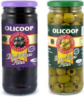 Olicoop Black pitted + Green pitted olive 450g pack of 1 each Olives