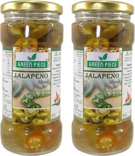 GREEN PIECE Green Jalapeno Sliced 900gm.(450gm).(Pack of 2) Olives