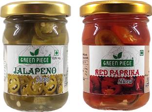 GREEN PIECE ,Jalapeno Sliced (120gm) and Red Paprika Sliced (120gm) (Pack of 2) Jalapenos