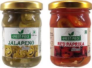GREEN PIECE ,Jalapeno Sliced (120gm) and Red Paprika Sliced (120gm) (Pack of 2) Jalapenos