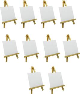 Eduway White Canvas MDF Board 5"x5" with Stand Pack of 20 Cotton Medium Grain Primed Canvas Board (Set of 10)