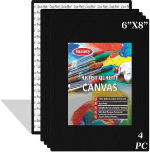 VARIETY 6 X 8 BLACK CANVAS BOARD Cotton Medium Grain Board Canvas (Set of 4)