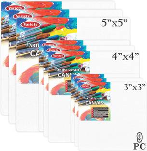 VARIETY 5 X 5 [3] 4 X 4 [3] 3 X 3 [3] WHITE CANVAS BOARD 7OZ PRIMED Cotton Medium Grain Board Canvas (Set of 9)