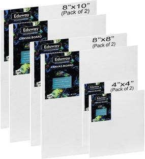 Eduway 4"x4", 8"x8", 8"x10" Each 2, Pack of 6, Cotton Canvas Board 4mm, For Painting Cotton Medium Grain Primed Canvas Board (Set of 6)