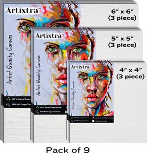 Artixtra 6X6(3) 5X5(3) 4X4(3) CANVAS BOARD Cotton Medium Grain Board Canvas (Set of 9)