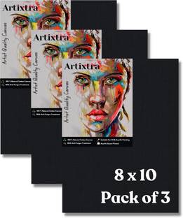 Artixtra Black Canvas (8x10 Pack of 3) Cloth Medium Grain Board Canvas (Set of 3)