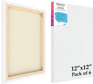 Eduway 12"x12" Inch Primed Stretched Canvas with Wooden Frame for Painting` (30x30 Cms) Cotton Medium Grain Pre Stretched Canvas (Set of 6)