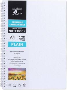 LITTLE BIRDIE Paintable Canvas Wiro Bound Plain Notebook Portrait A4 90gsm 120 Pages Cotton Acid Free Canvas Pad (Set of 1)