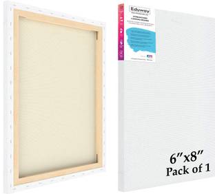 Eduway 6"x8" Inch Primed Stretched Canvas with Wooden Frame for Painting, (15x20 Cms) Cotton Medium Grain Pre Stretched Canvas (Set of 1)