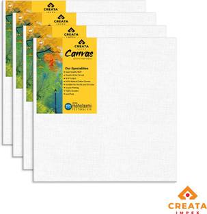 CREATA IMPEX Canvas Board Cotton Medium Grain Acrylic Primed Board (Set of 4)