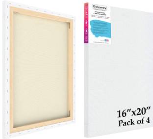 Eduway 16x20 In 10Oz. Primed Cotton Pre Stretched Canvas with Wooden Frame for Painting Cotton Medium Grain Stretched Canvas Board (Set of 4)