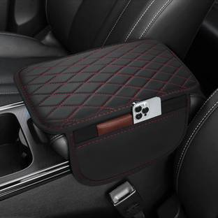 Edylinn Center Console Arm-rest Cover Pad With Side Pockets, Universal Fit Black/Red Car Armrest Cover