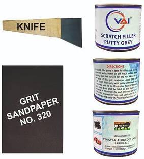 VAI Scratch Car Body Filler Putty Grey-200 gms,1 putty knife and 320 Grit sandpaper Car Body Filler Putty