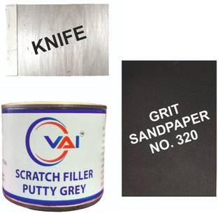 VAI Scratch filler putty Grey (200 gms),1 putty knife and 320 Grit sandpaper Car Body Filler Putty