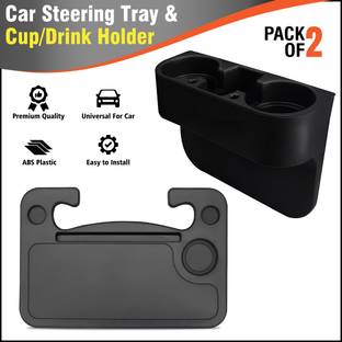 BRXR Combo Of Car Drink Cup Bottle Mobile Holder With Portable Food Tray Storage Car Bottle Holder