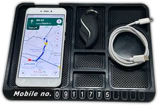 HOTKEI Multifunction Anti-Slip Anti-Skid Sticky Car kitchen Dashboard Mobile Cell Phone GPS Navigation Coin Key Holder Stand Mount Mat Pad Accessories Tray with Parking Phone Number (Red) Car Dashboard Cover