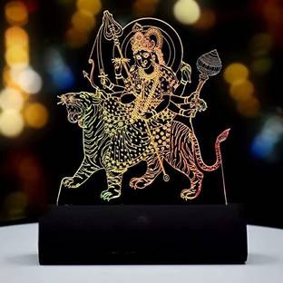 Artistic Gifts 3D Illusion Multicolor LED SHERA WALI MA Statue For Car Dashboard Decorative Showpiece  -  12.5 cm