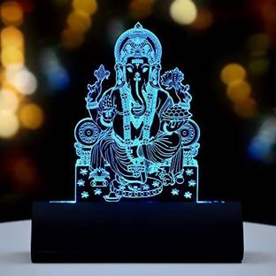 Artistic Gifts 3D Illusion Multicolor LED GANESHA Statue For Car Dashboard Decorative Showpiece  -  12.5 cm