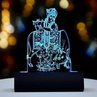 Artistic Gifts 3D Illusion Multicolor LED KRISHNA Statue For Car Dashboard Decorative Showpiece  -  12.5 cm