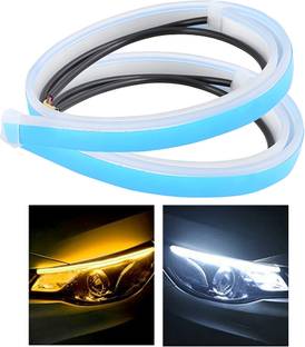 Moto Genius White & Amber Flow LED Sequential Daytime Running Lights Stick-on Above Headlamp Car Fancy Lights