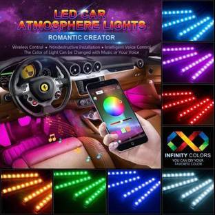 Motopex Car Atmosphere LED Lights 4pcs 48 LED DC 12V Multicolour Music Car Strip Light Car Fancy Lights