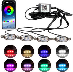 AutoPowerz 4pcs 12 Led RGB Car Grille Light APP Control Warning Light Universal Car Fancy Lights