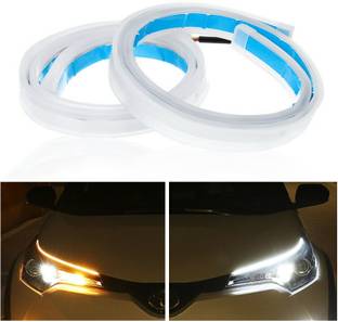 OBEROI'S TRADERS White & Amber Flow LED Sequential Daytime Running Lights Stick-on Above Headlamp Car Fancy Lights
