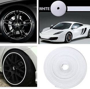 AUTO MT White Beading Alloy Wheel Protector Universal Tire Guard Rubber Sticker Strip. Spring Leaf