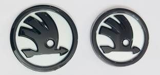 AUTO MT Front Rear 90mm 80mm White-Black S-Koda ABS Logo Car Emblem 3D Badge Sticker Spring Leaf