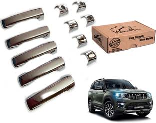 WolkomHome Chrome Door Handle Cover with Free Extra dual side Tape Scorpio N 2022 Car Grab Handle Cover