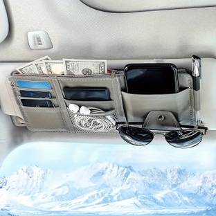 HSR PU Leather Car Sun Visor Organizer with Zipper - 9 Storage Compartments for Card Car Multi Pocket