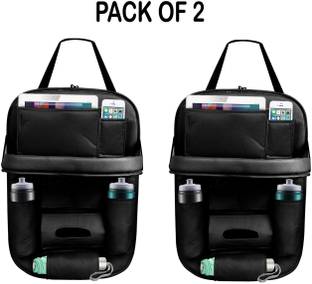 Alisan PU Leather Seat Back Organizer Multi Pocket with Tray (Black) -Pack of 2 Car Storage Bag & Bin