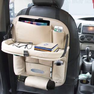 Alisan PU Leather Car Seat Back Organizer Multi Pocket with Tray (Beige) Car Storage Bag & Bin