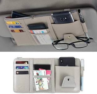 TRENDBIT PU Leather Car Space Sun Visor Organizer Hanging Phone Storage Car Multi Pocket Car Multi Pocket