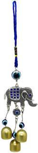 REVASHREE CRAFT WORLD Turkish Elephant Evil Eye with 3 Bell Hanging for Home Protection Car & Office Car Hanging Ornament