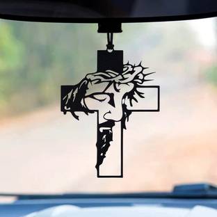 EliteAuto christian Jesus with Holy Cross Car Rear View Mirror Hanging with Metal Chain Car Hanging Ornament