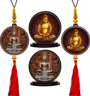 GiftzLane New-Gautam Buddha Car Hanging & Car Dashboard Idol (Set of 4) Car Hanging Ornament