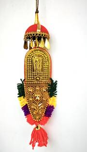 Devaa Car hanging nettipattam with kolam and umbrella with ganesha and Vishnu. Car Hanging Ornament
