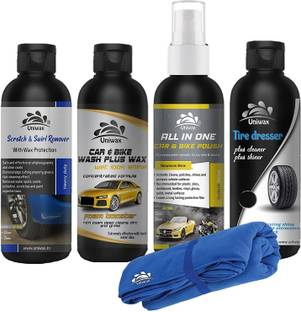 uniwax Combo Car Care products All- in- 1 Polish Scratch Remover Tyre Dresser Car Wash Plus Wax Shampoo and Microfiber Cloth UNI-ALLin1 Vehicle Interior Cleaner