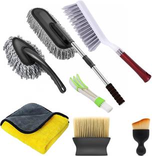 Otoroys Car Cleaning Microfiber Duster and Brush for Interior Dashboard, Exterior Body Long Handle Duster, AC Vent and Tyre Brush Car Cleaning Combo Pack of 6 Vehicle Interior Cleaner