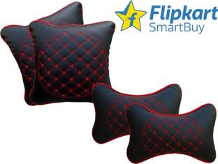 Flipkart SmartBuy Black, Red Leatherite Car Pillow Cushion for Universal For Car