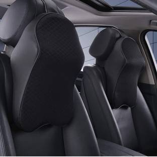MANTAVYA Black Cotton, Leather Car Pillow Cushion for Universal For Car