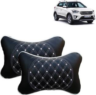aksmit Black, White Leatherite Car Pillow Cushion for Universal For Car
