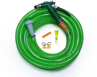 MASHKI 1/2 Inch 15 Metre ( 12.5 mm , 50 FEET ) Super Premium Quality Flexible Hose Pipe With Brass Nozzle Spray Gun , Tap Connector , Universal Tap Connector , Clamps For Car Washing, Bike Washing, Gardening, Pet Wash, Home Use Etc 15M Water Pipe With Water Spray Gun, Tap Connector, Clamps Hose Pipe