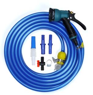 SUNICE [20 METER] Metallic Blue Hose Pipe ½’’ Inch with Valve, Jet Spray & 7 Patterns Spray Gun