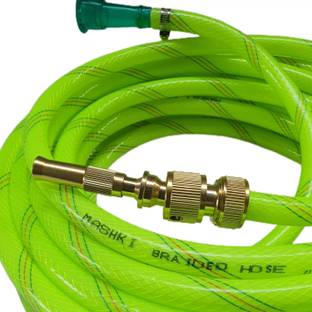 MASHKI 15 Feet 0.5 Inch 3-Layered Braided Water Hose Pipe With Water Nozzle Spray Gun