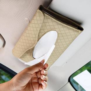 Robustt Car Sun Visor Textured Tissue Box Paper Napkin Holder - Pack of 1 (Beige) Vehicle Tissue Dispenser