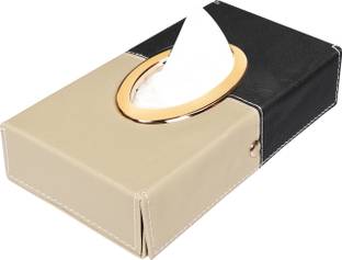 Auto Hub Black-Beige Tissue Box Leatherette Vehicle Tissue Dispenser