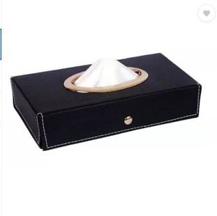QNJL Chrom-Black Tisue Box Leatherete-524 Vehicle Tissue Dispenser