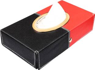Auto Hub Black-Red Tissue Box Leatherette Vehicle Tissue Dispenser